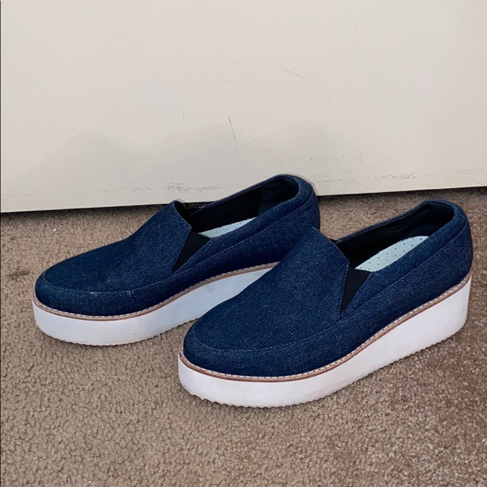 Denim wedge slip on shoes